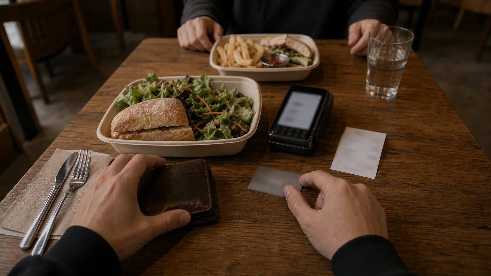 A lunch setting documenting an unrequested meal contribution to a non-reciprocating party.