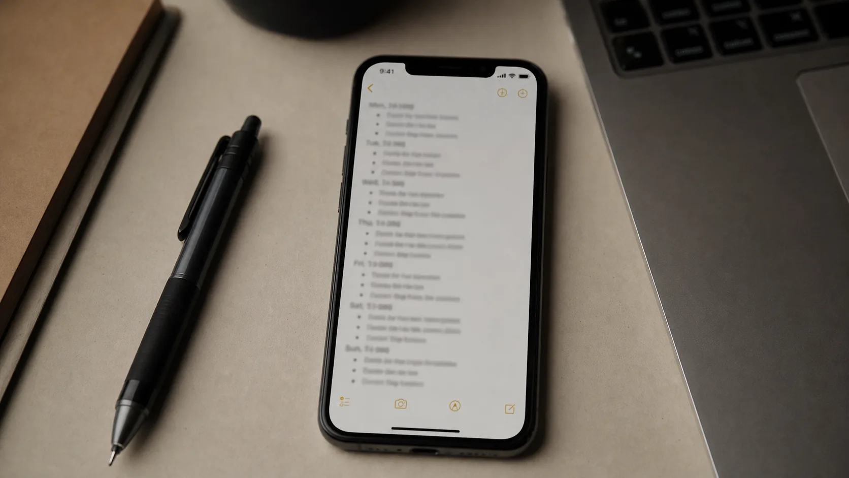A notes application displaying timestamped entries logged across multiple days.